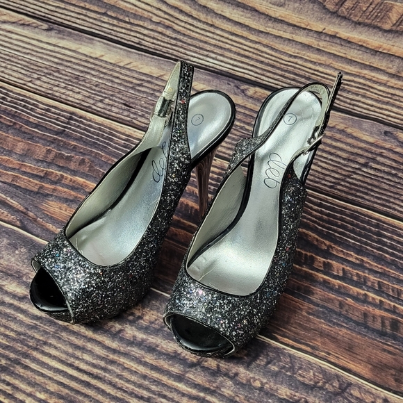Black Platform heels with rainbow glitter. Silver heel. Size 7 from Deb. - Picture 2 of 8